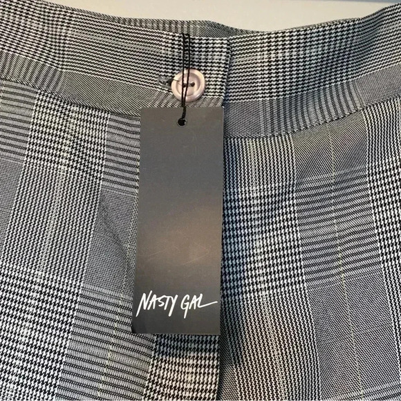 NWT Nasty Gal prince of wales check plaid grey high  rise tapered pants - Picture 3 of 4